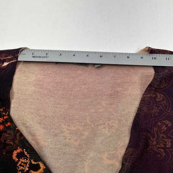 NY Collection Women's Sz 1X One Button Over Shirt 3/4 Sleeve Brown Preowned Snag - Picture 7 of 14